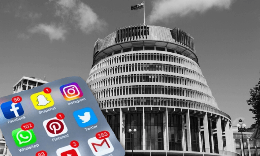 A black and white image of the beehive in the background and a colour image of messaging apps on a phone with many notifications