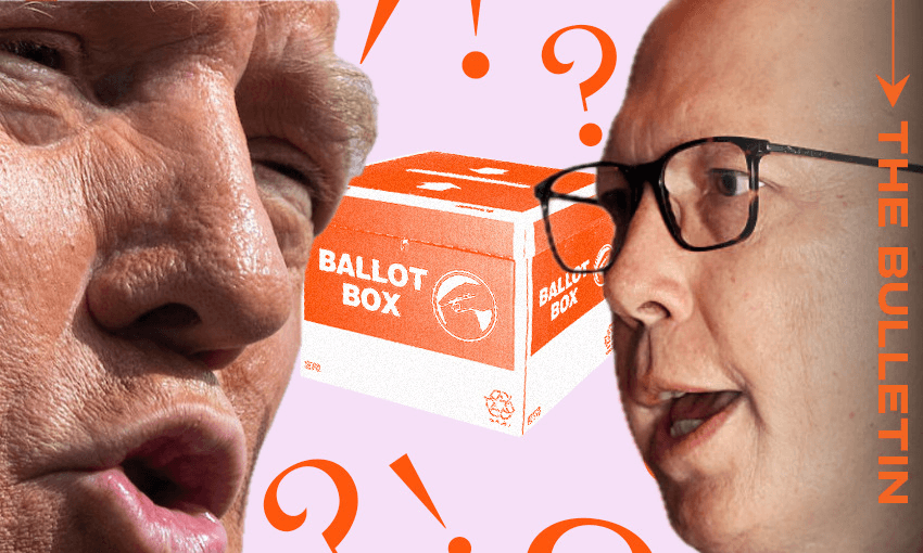 Peter Dutton’s Trump-style campaign was roundly rejected by the Australian electorate (Image: Getty / The Spinoff) 
