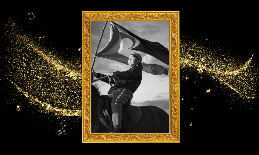Th Kīngi Tūheitia Portraiture Award-winning shot from Jazmin Paget-Knebel (Image: Supplied; additional design: Liam Rātana). 
