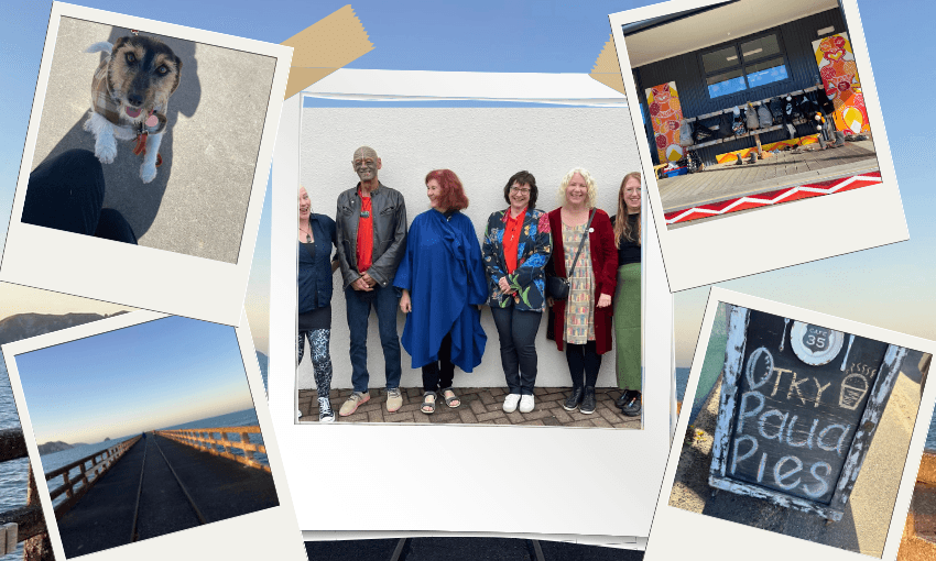 Posing, paua pies, Pip the dog: snapshops from the 2025 Tairāwhiti Storylines tour. 
