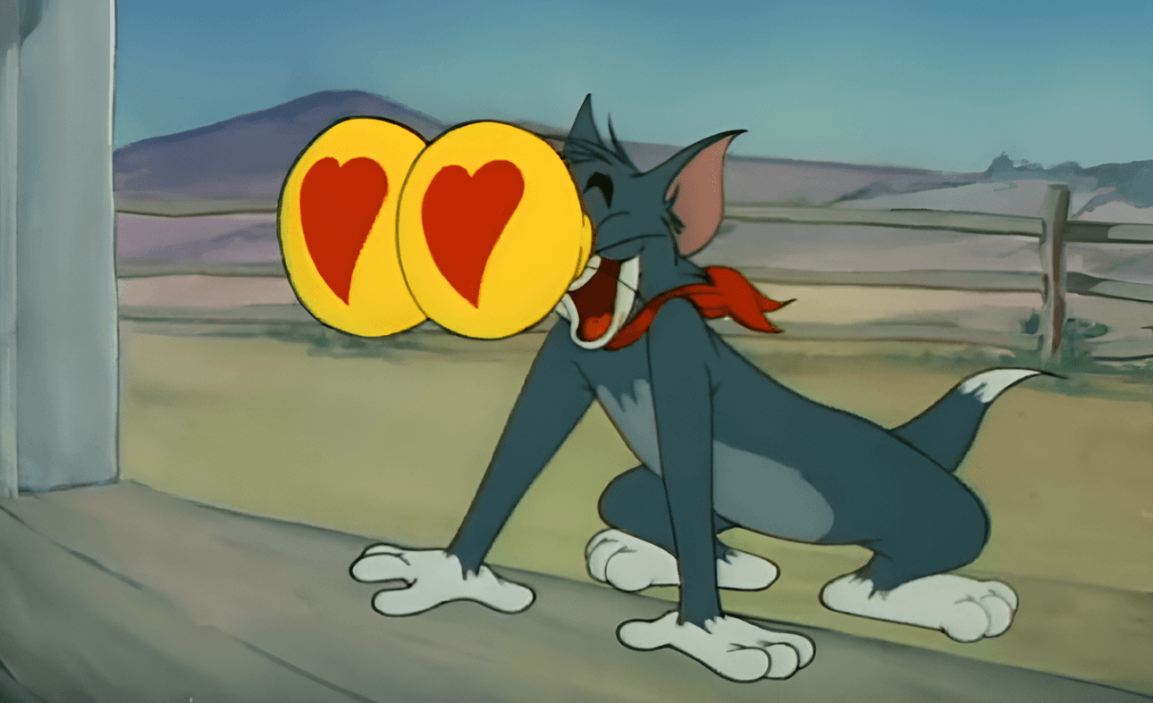 cat with cartoon heart eyes