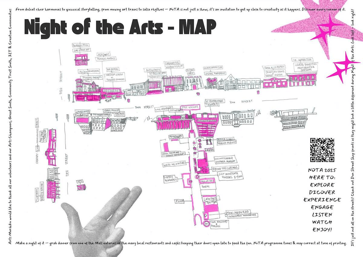 hand-drawn map of Invercargil streets where the festival will be