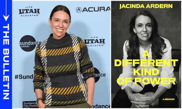 Jacinda Ardern at a Sundance Film Festival screening of the documentary Prime Minister, and the cover of her new memoir. (Photos: Getty Images, Supplied) 
