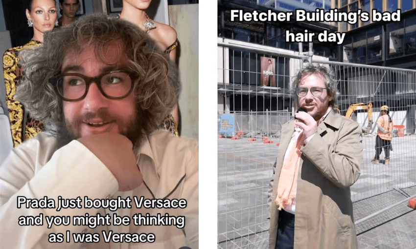 photos of Eden Bradfield with captions sayin "Fletcher buildings bad hair day" and "Prada just bought versace"