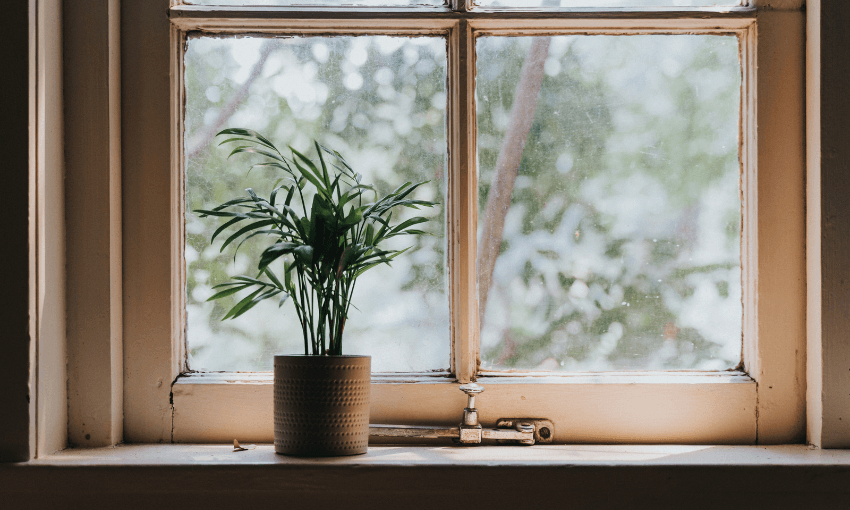 photo of an old wooden window frame
