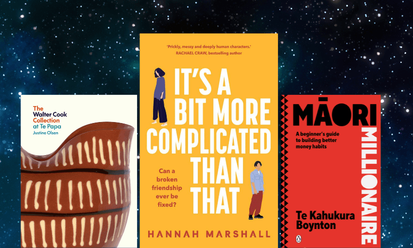 Three book covers with stars behind them.