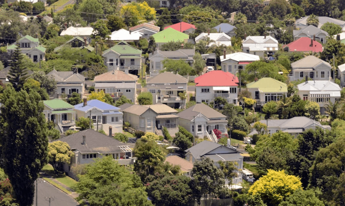photo of colonial style houses from overhead