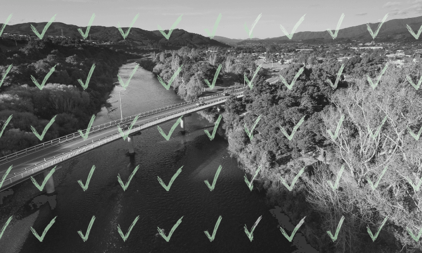 The Hutt River (Photo: Getty Images; additional design The Spinoff) 
