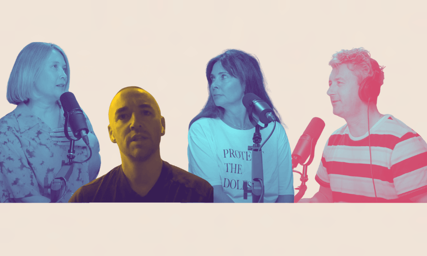 Ensemble’s Rebecca Wadey and Zoe Walker Ahwa, Here’s Simon Farrell-Green and The Fold’s Duncan Greive (Image: The Spinoff) 
