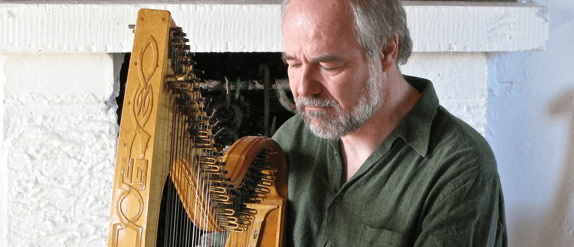 man playing a harp