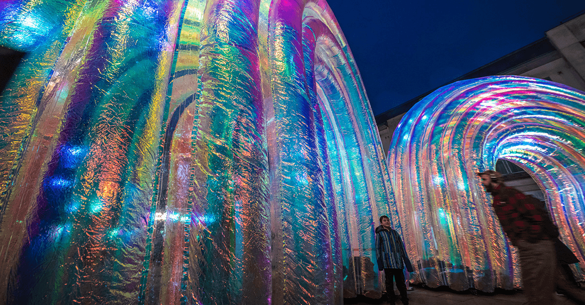 photo of big inflatable shiny rainbows