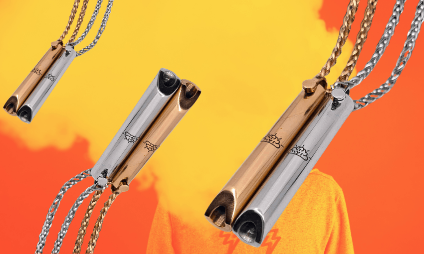 Mindful breathing necklaces are sold as as a cheap way to quit vaping or smoking (Image: The Spinoff/supplied) 
