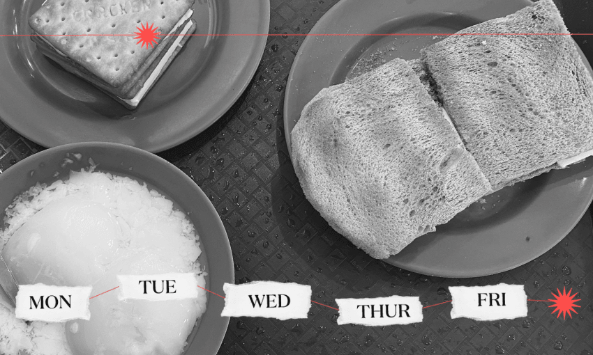 a black and white image of a bowl of soft boiled eggs on the left and two toasts on the right