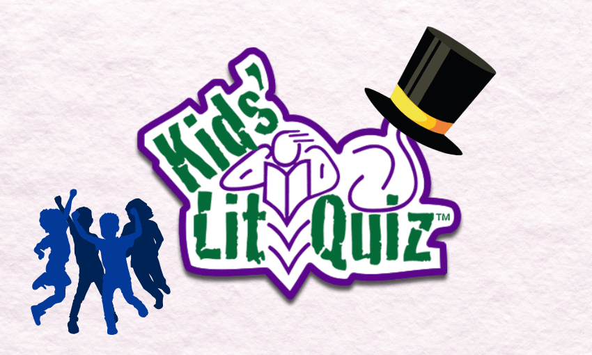 The Kids' Lit Quiz logo with a top hat and silhouette of celebrating kids.