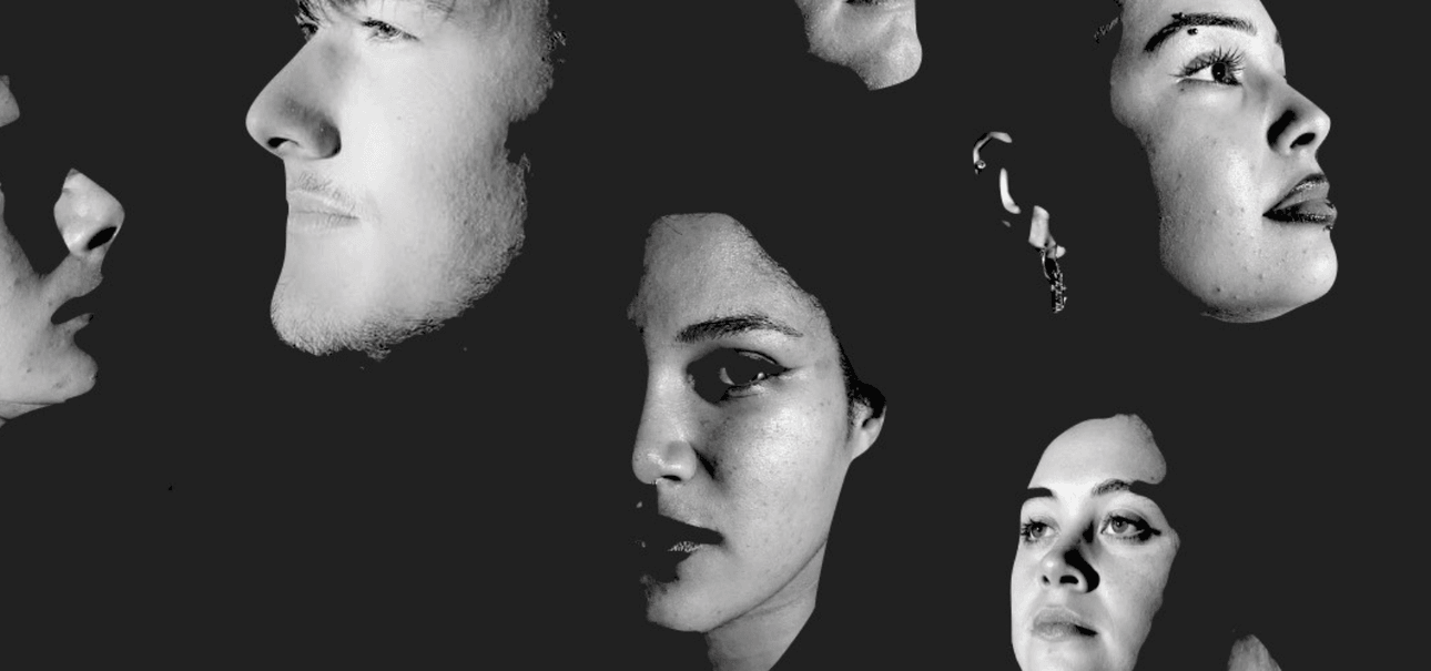 faces pn a black background