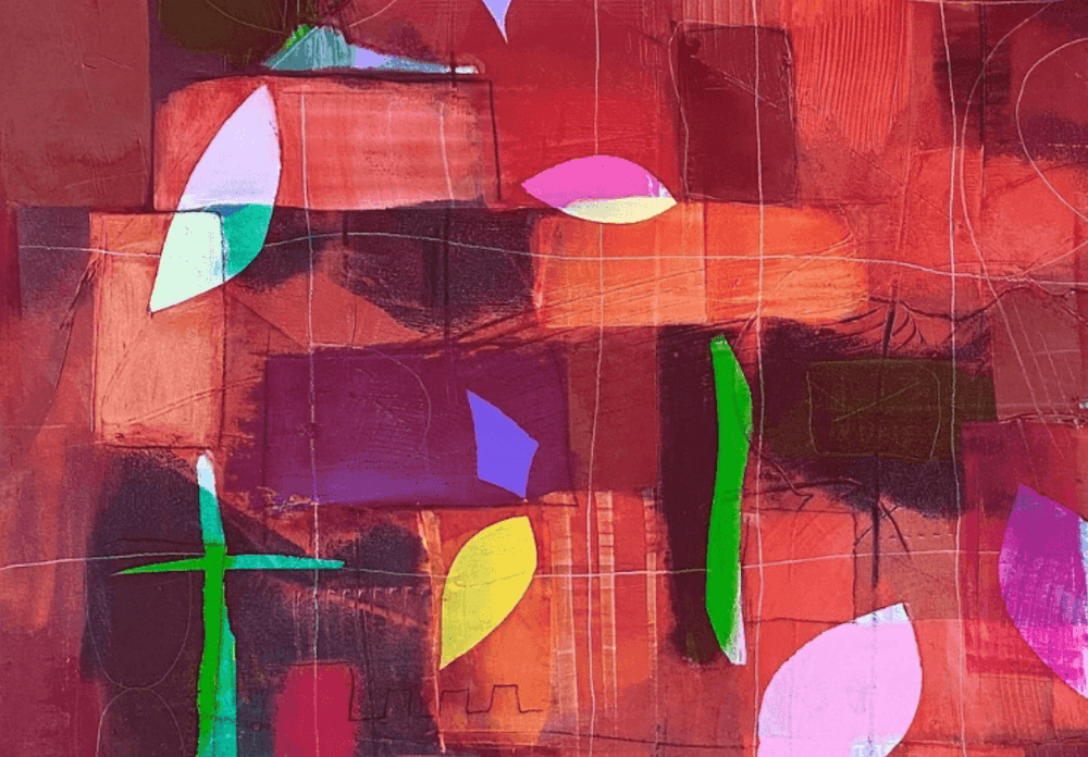 abstract painting with shapes that look like leaves