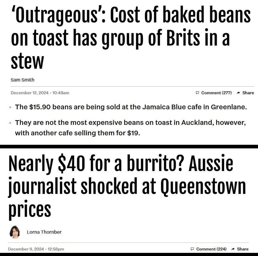 Headlines from Dec 2024 about the cost of bean products