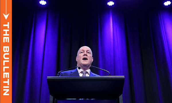 Prime Minister Christopher Luxon speaks during an event at Te Papa on April 10, 2025. (Photo: Hagen Hopkins / Getty Images) 
