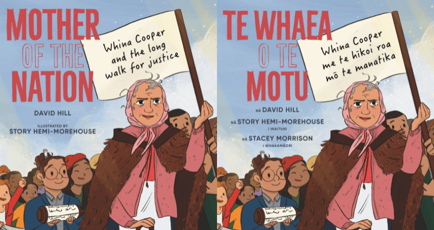 Two picture book covers side by side: the left is in English and the right is in te reo Māori.
