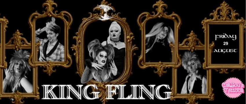 A promotional image for a drag king show showing images of drag kings in black and white.
