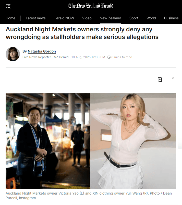 A Herald story about Auckland Night Markets founder Victoria Yao and small business owner Yuli Wang,