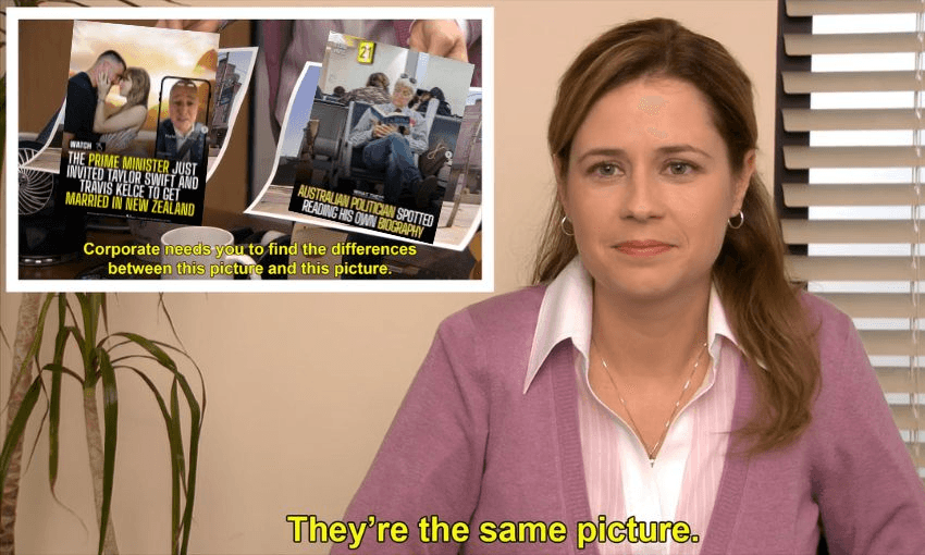 A meme from The Office, used to emphasis that the post made by the National Party appears the same as posts created by Oceanic Press.