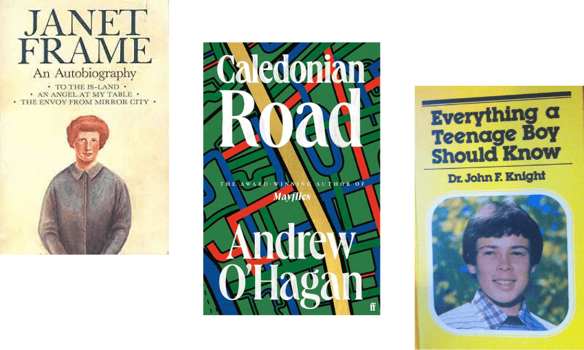 Three book covers descending. 