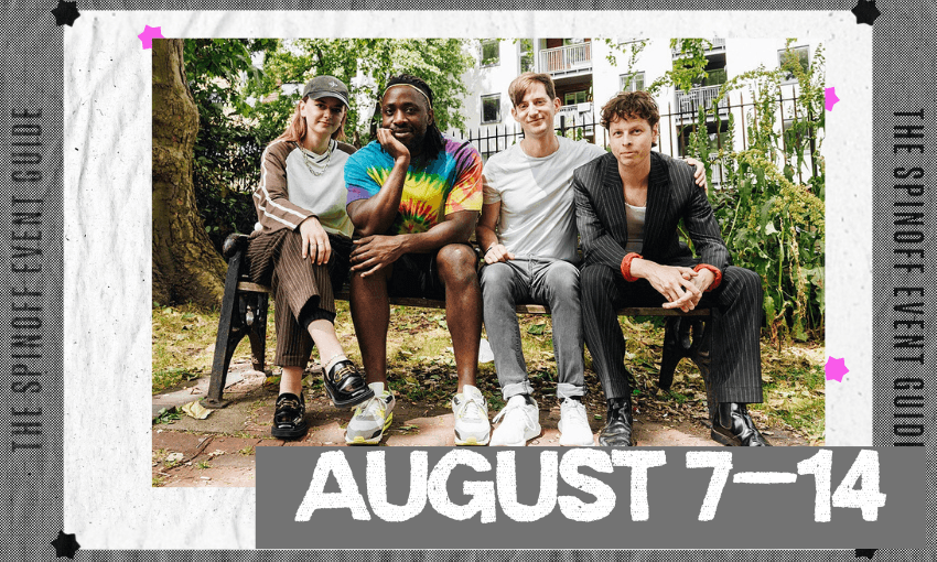 A photo of the band Bloc Part set within a frame that says 'The Spinoff Event Guide'