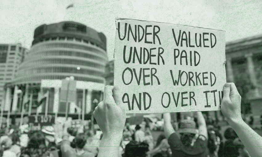 Striking teachers rallying at parliament in March 2023 (Photo: Hagen Hopkins/Getty Images) 
