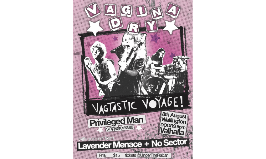 A band called Vagina Dry's gig poster showing the band playing.