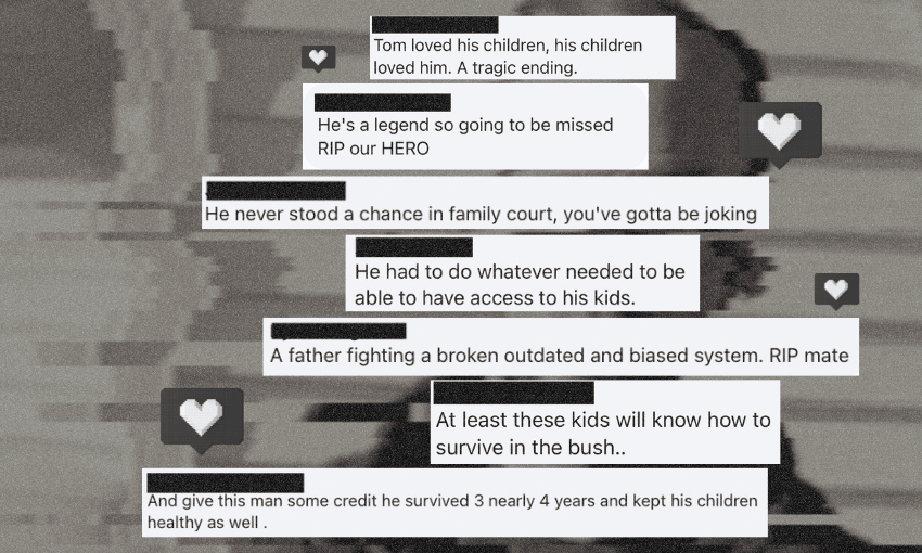 A black and white image of Tom Philips covered with supportive social media comments