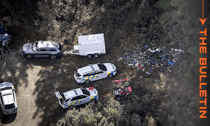 Police at the location of one of Tom Phillips’ campsites just off the Te Anga Road near Waitomo. (Photo: Dean Purcell/NZ Herald via Getty Images) 
