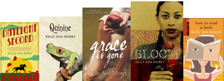 A row of five books all by Kelly Ana Morey.