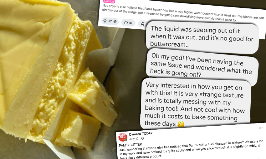 Shoppers have taken to social media with complaints about Pams butter. (Images: Supplied, Facebook, Reddit). 
