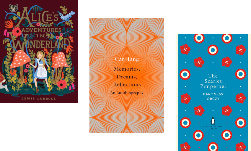 Three book covers descending. 