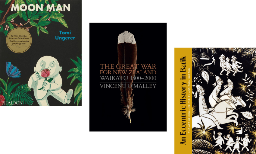 Three book covers descending. 