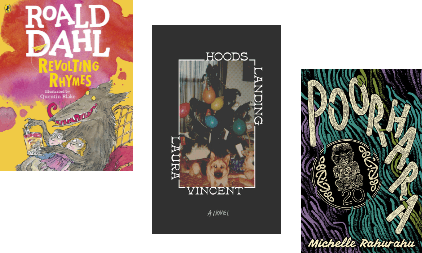 Three book covers descending. 