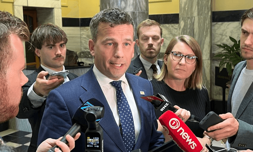 David Seymour speaks to reporters in parliament.