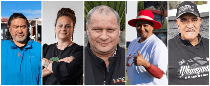 A collage of the five people running for the Whanganui Māori Ward