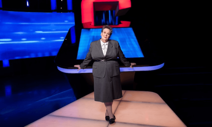 Anne Hegerty as The Governess on the set of The Chase NZ (Photo: TVNZ) 
