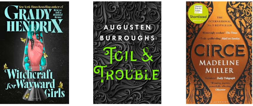 Three book covers, evenly spaced in a row.