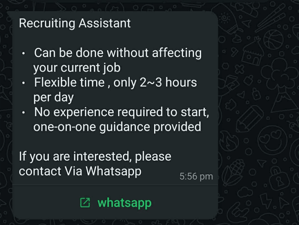 Spam employment messages on whatsapp