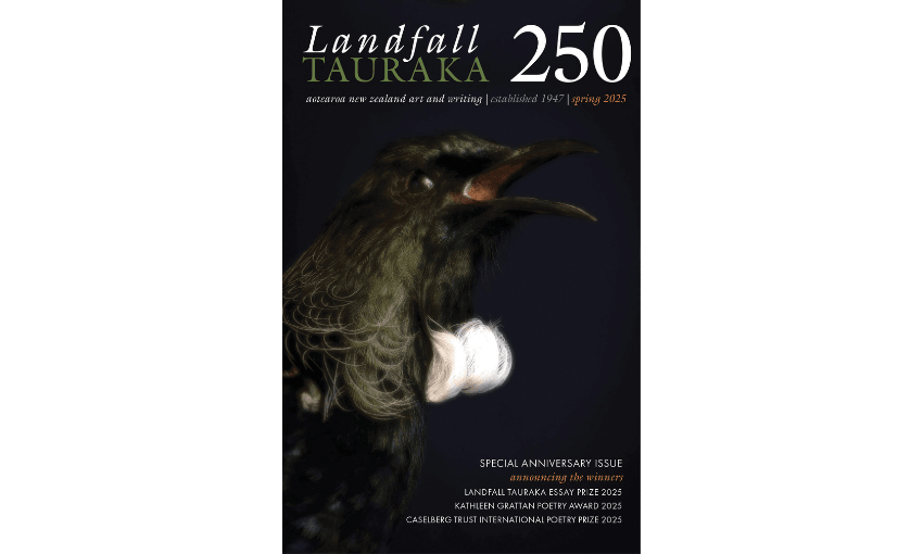 The cover of Landfall 250 which shows a photo of a huia.