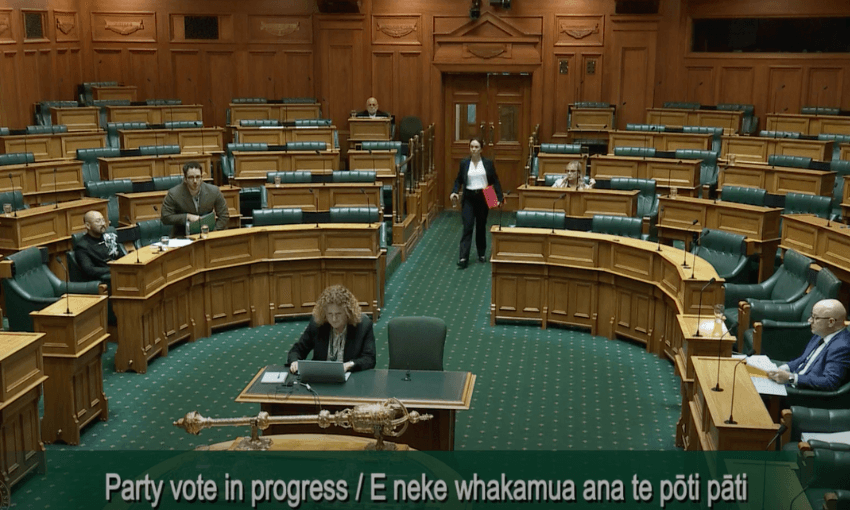A wide shot of the House, with Ricardo Menendez March standing and speaking at his bench.