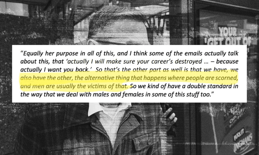 A black and white image of Jevon McSkimming with a highlighted excerpt from the report pasted on top