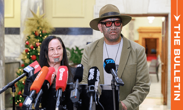 Te Pati Maori co-leaders Debbie Ngarewa-Packer and Rawiri Waititi announcing MPs Takuta Ferris and Mariameno Kapa-Kingi have been expelled from the party, November 10, 2025. (Photo: Mark Mitchell /New Zealand Herald via Getty Images) 

