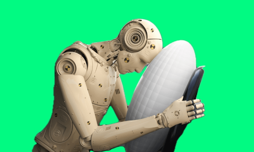 After years of crash test dummies modelled only on male bodies, there’s finally a new dummy in town. (Image: Getty / The Spinoff) 
