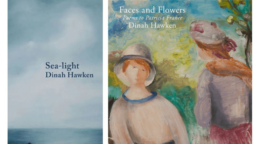 Two book covers: the left is of a sea scape, moody; the right is of a painting of two women in a garden.