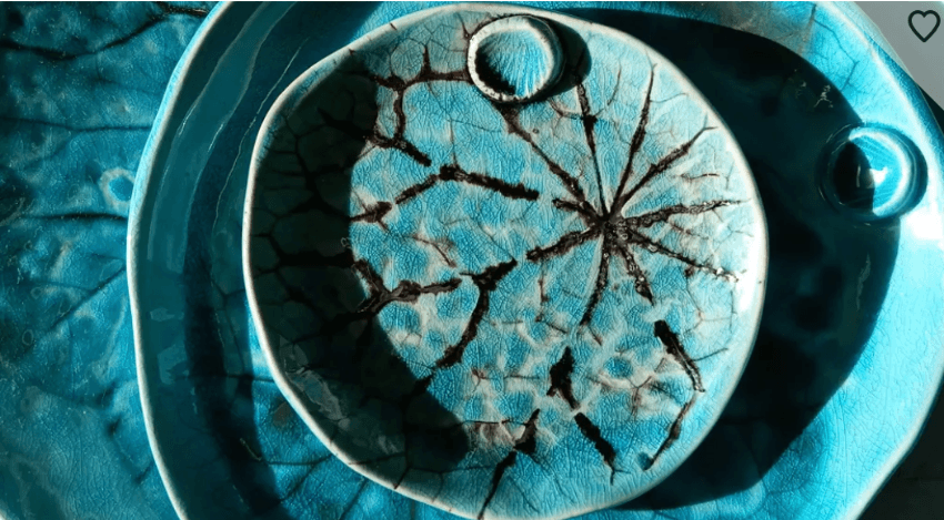 A close of up bright aquamarine ceramics.