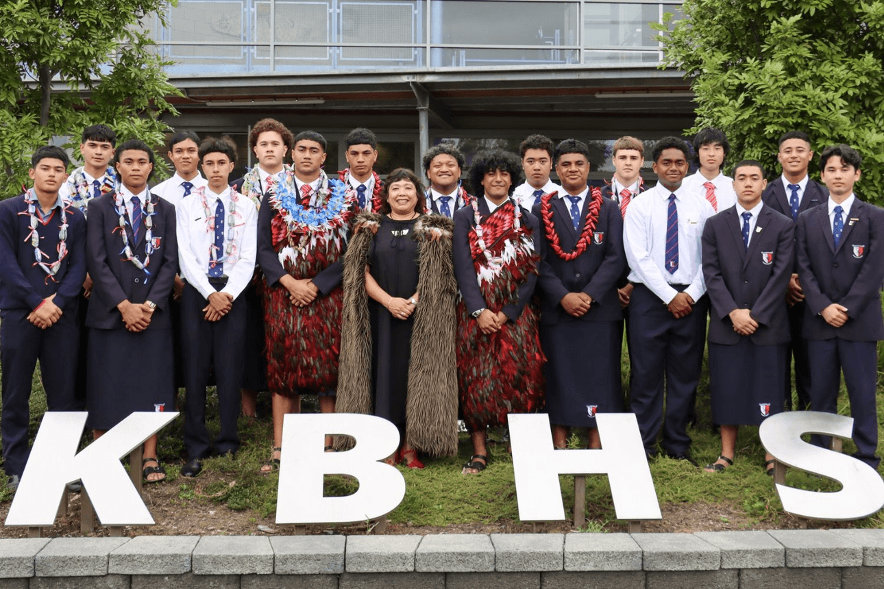 Kelston 2025 Student Leadership Team with then-principal Blair Adeline